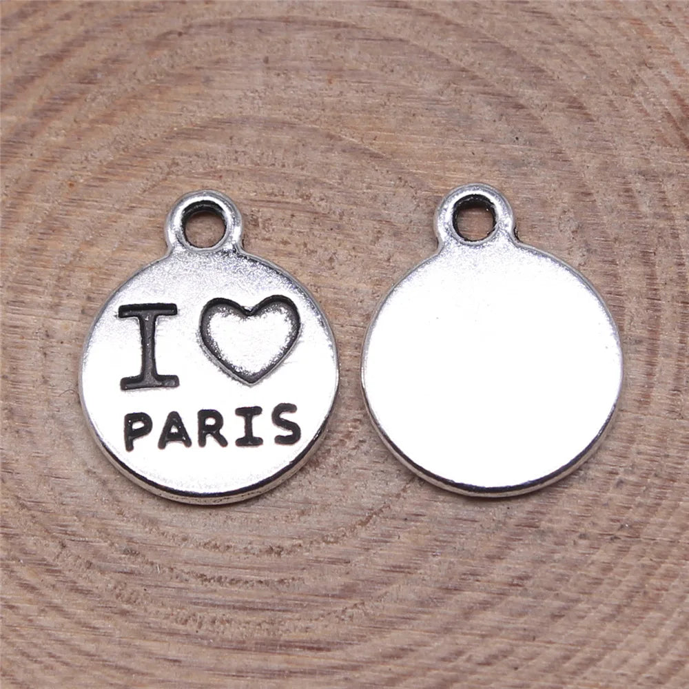 12x12mm 0.9g Zinc Alloy I Love Paris Word Tag Letter Charm Pendant for DIY Travel Theme Jewelry Making