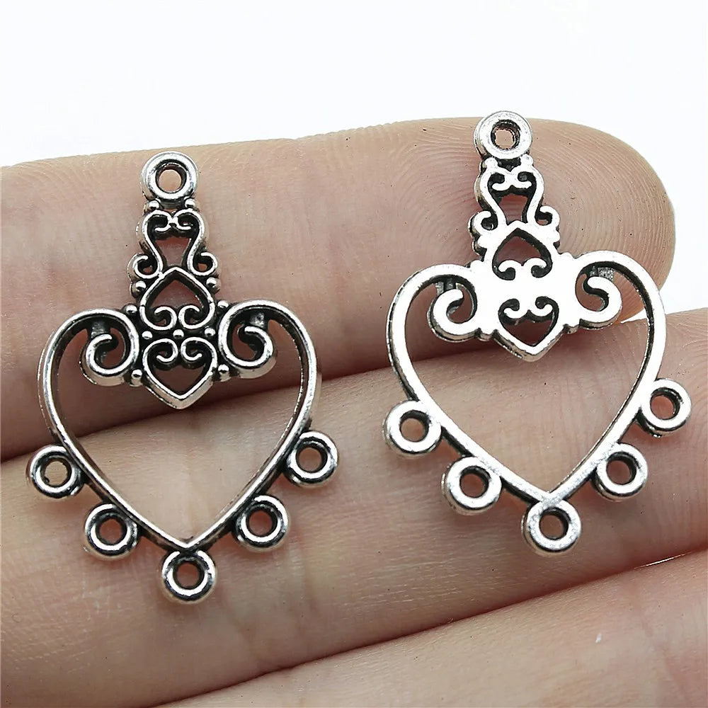 30x21mm 1.9g Multicolor Zinc Alloy Heart Earring Connector Charms for DIY Earrings Jewelry Making