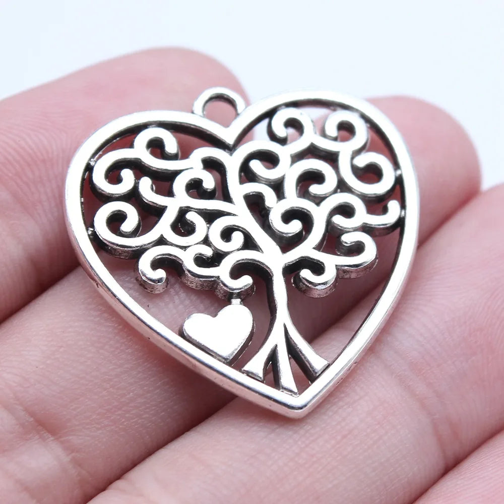 30x30mm 6g Antique Silver Zinc Alloy Heart Tree Charm Pendant for DIY Necklace Jewelry Making