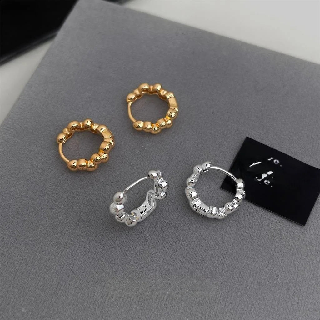 European Style Smooth Gold Bead Copper Stud Earrings Geometric Round Minimalist Office Jewelry