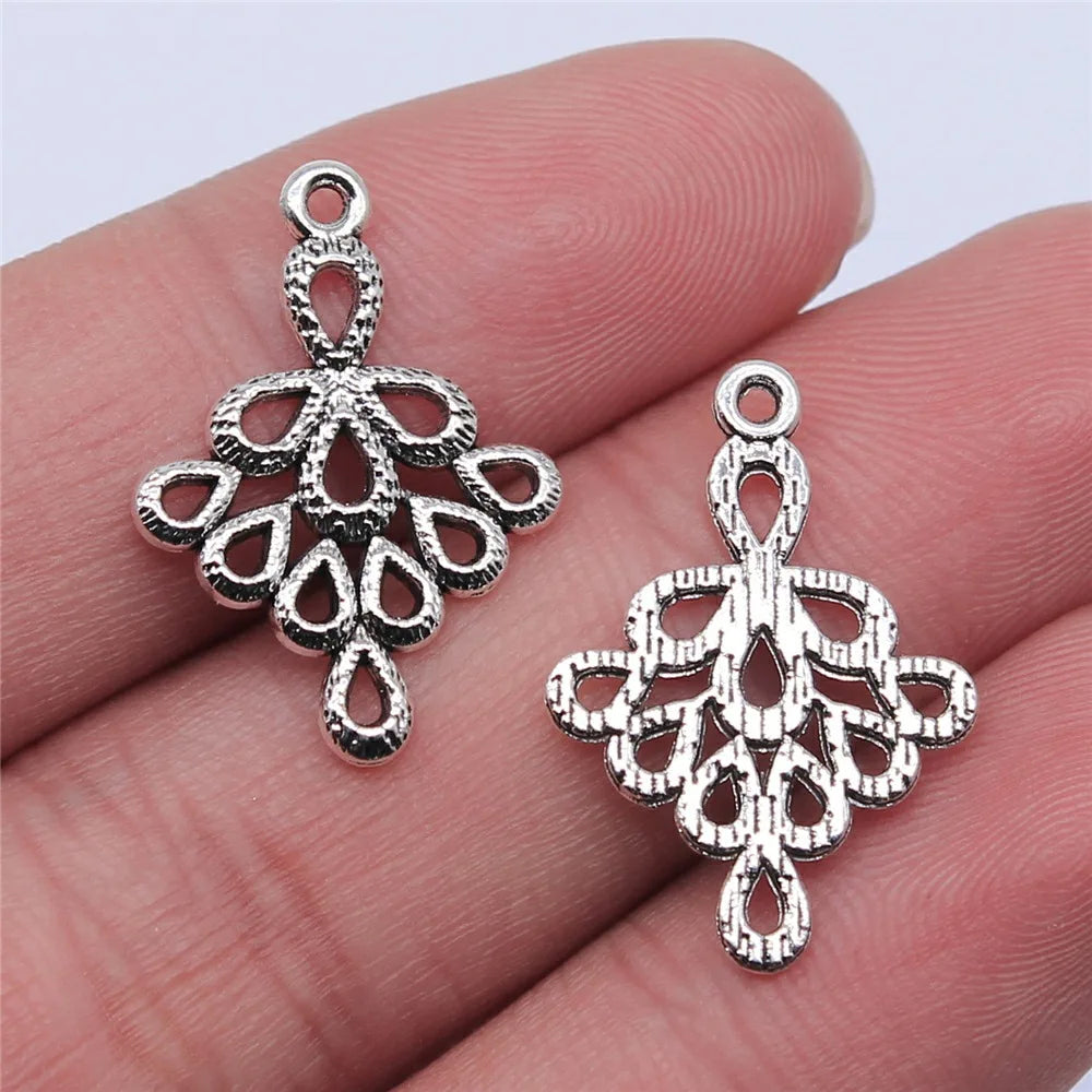 16x24mm 0.9g Antique Silver Zinc Alloy Openwork Geometric Earring Connector Charms for DIY Jewelry Making