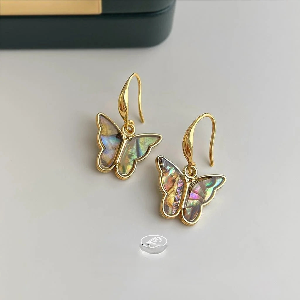 French Vintage Abalone Shell Butterfly Drop Earrings Simple Commuter Style Yiwu Jewelry