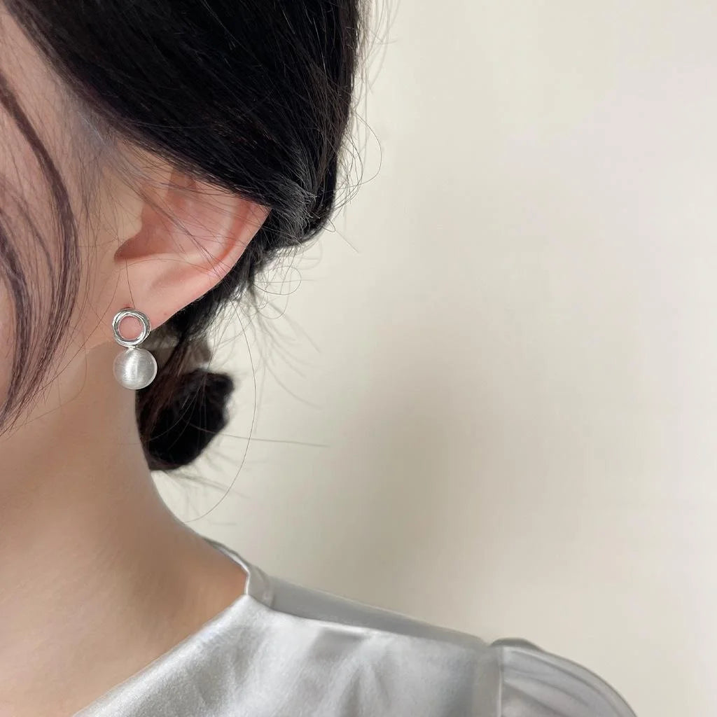 Minimalist Silver Brushed Copper Geometric Round Hollow Stud Earrings For Women Style
