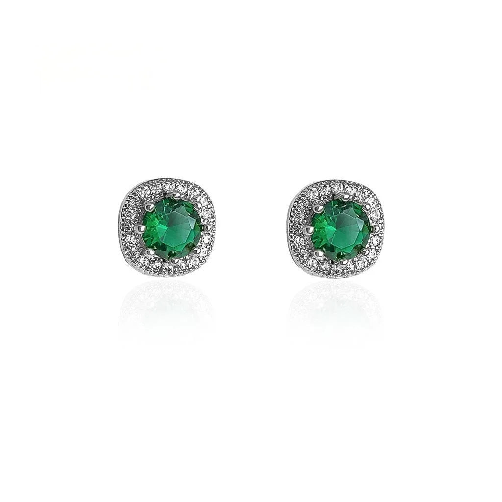 18K Gold Plated Copper Square Geometric Zircon Stud Earrings For Women Light Luxury