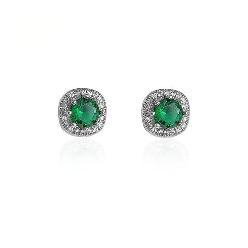 18K Gold Plated Copper Square Geometric Zircon Stud Earrings For Women Light Luxury