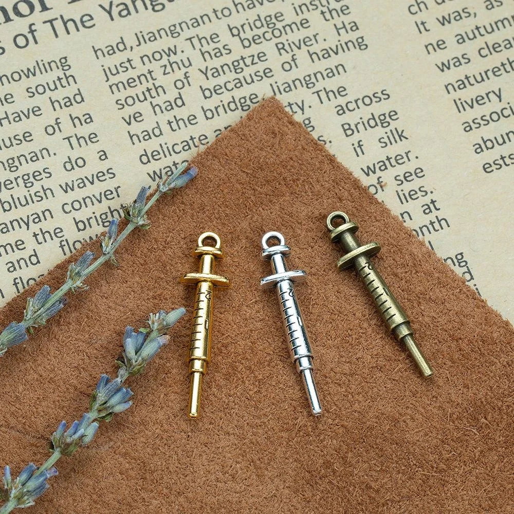 36x9MM Zinc Alloy Key Syringe Charm Pendant for DIY Necklace Bracelet Jewelry Making