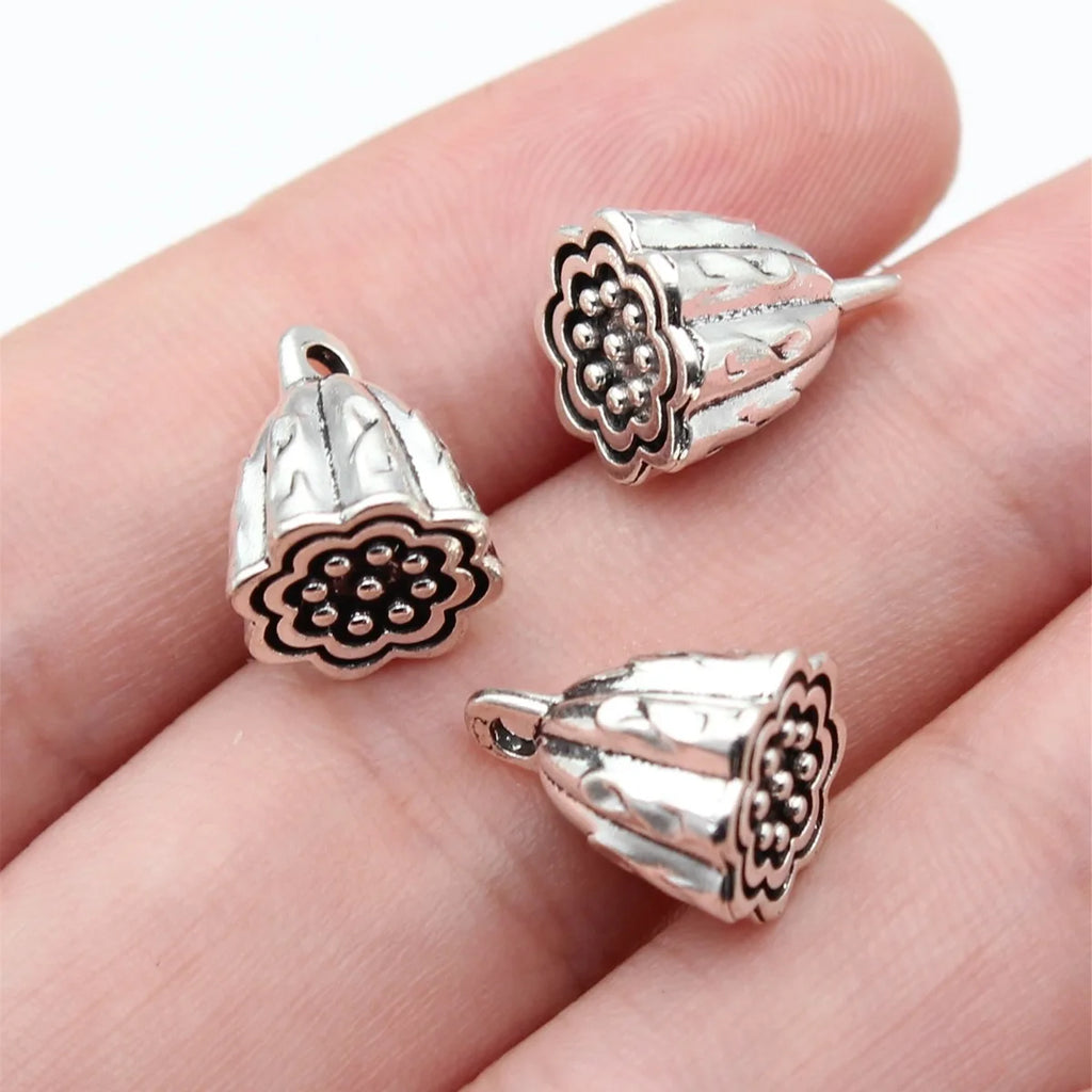 13x10x10mm 2.9g Antique Silver Zinc Alloy 3D Lotus Seed Pod Charm Pendant for DIY Necklace Jewelry