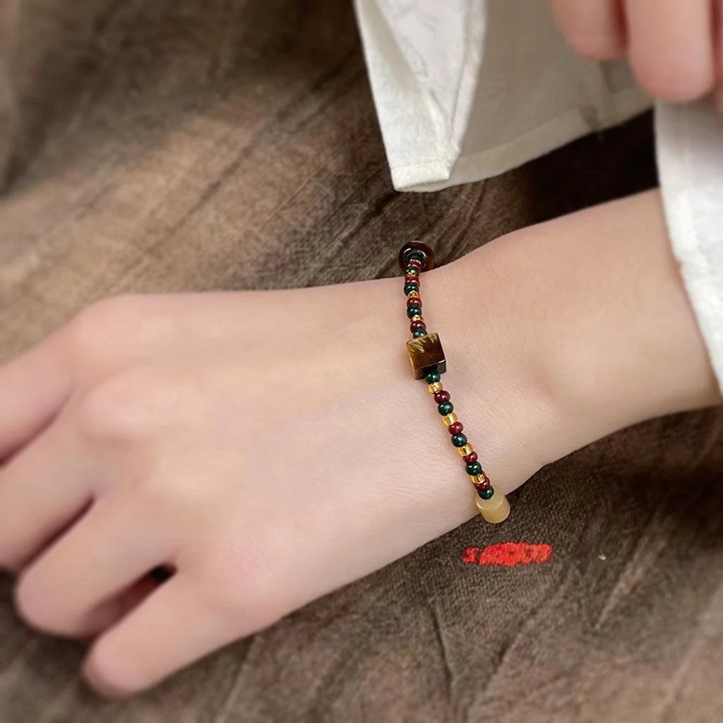 Handmade Natural Tiger Eye Stone Color New Chinese Geometric Bracelet For Women