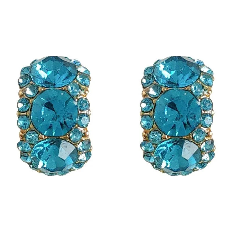 Sweet Cool Semi Curved Green Glass Rhinestone 14K Plated Copper Oval Stud Earrings For Women