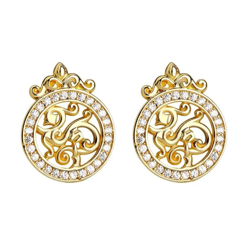 Old Money Style Micro Pave Zircon Geometric Auspicious Pattern Copper Stud Earrings