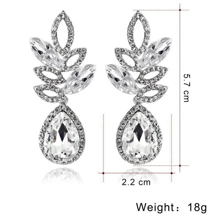 Luxury Bridal Rhinestone Crystal Leaf Teardrop Dangle Earrings For Wedding Party Banquet Gift