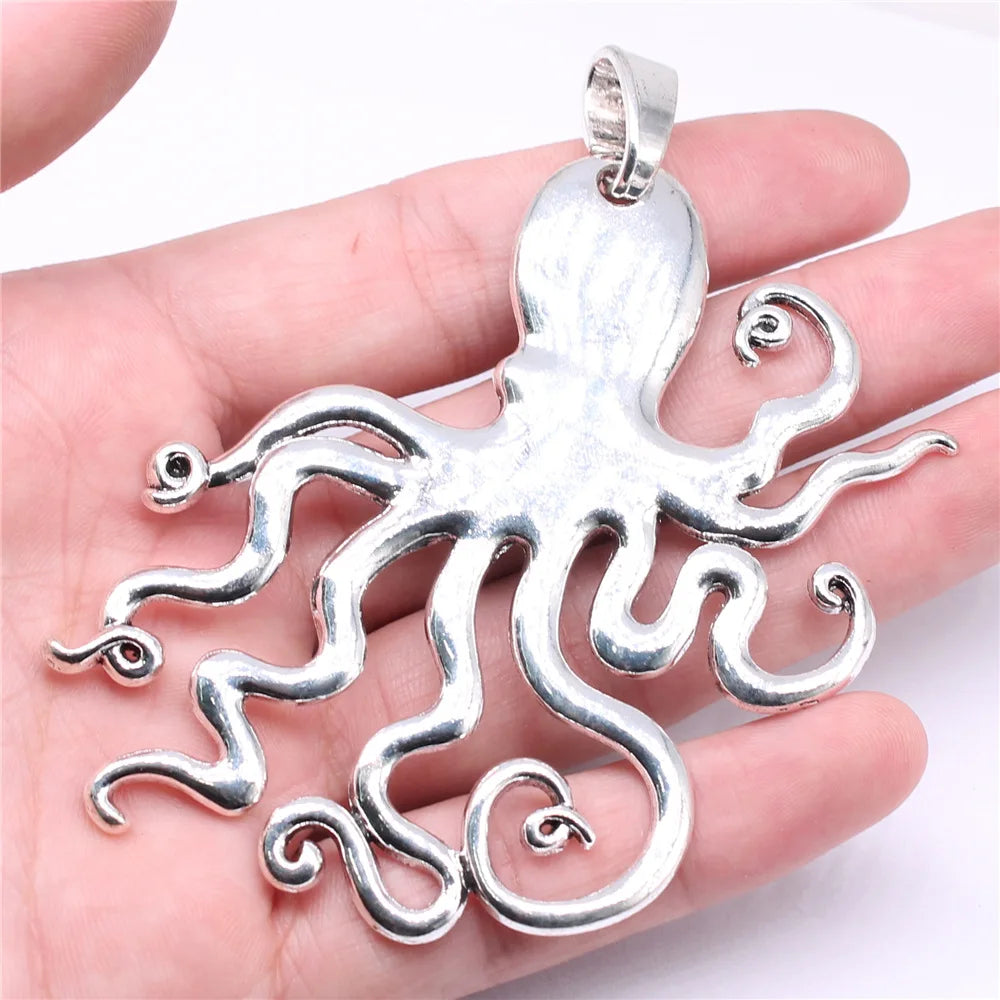 88x86mm 26.1g Antique Silver Zinc Alloy Large Octopus Fish Charm Pendant for DIY Necklace Making