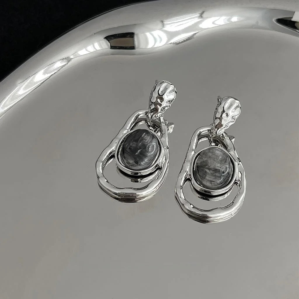 2025 New Chinese Style Ink Color Irregular Hollow Geometric Resin Drop Earrings