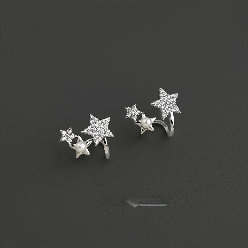 Sweet Cool Copper Micro Pave Zircon Double Layer Star Stud Earrings Minimalist Commuter Jewelry
