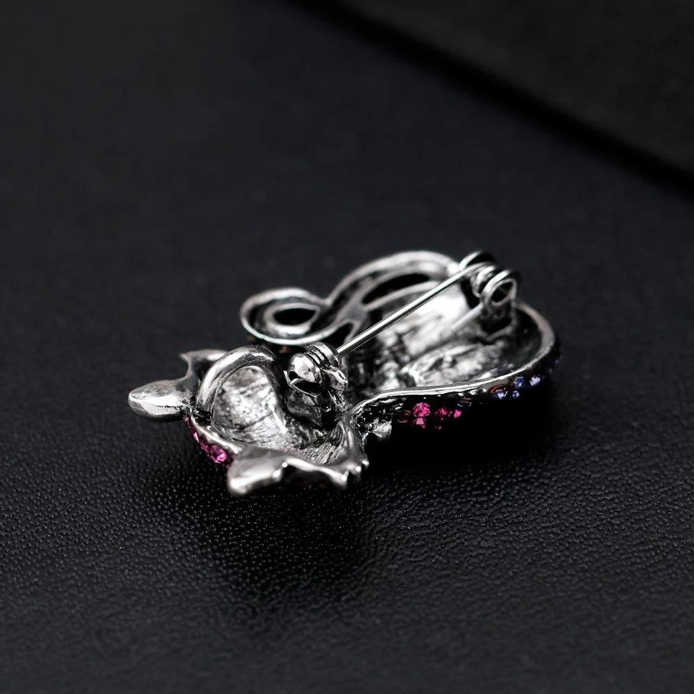 Cute Pink Rhinestone Cat Brooch Alloy Animal Lapel Pin, Elegant Corsage Suit Accessory Gift