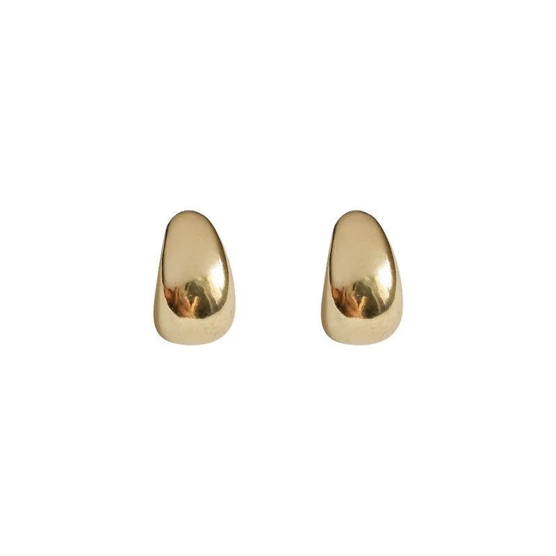 Luxury Copper Teardrop Stud Earrings Smooth Gold Metal Geometric Minimalist Jewelry