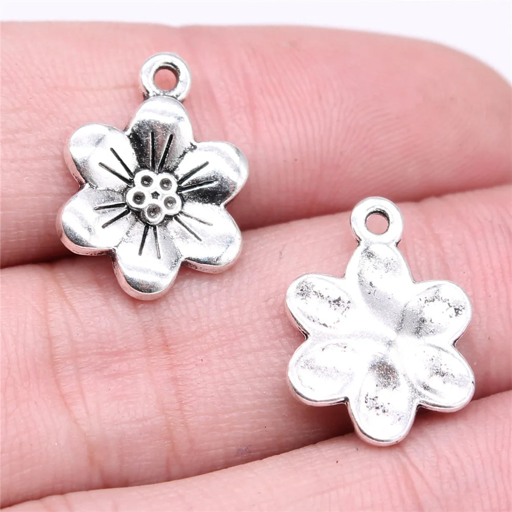 18x13mm 1.32g Antique Silver Zinc Alloy Flower Charm Pendant for DIY Earring Bracelet Jewelry Making