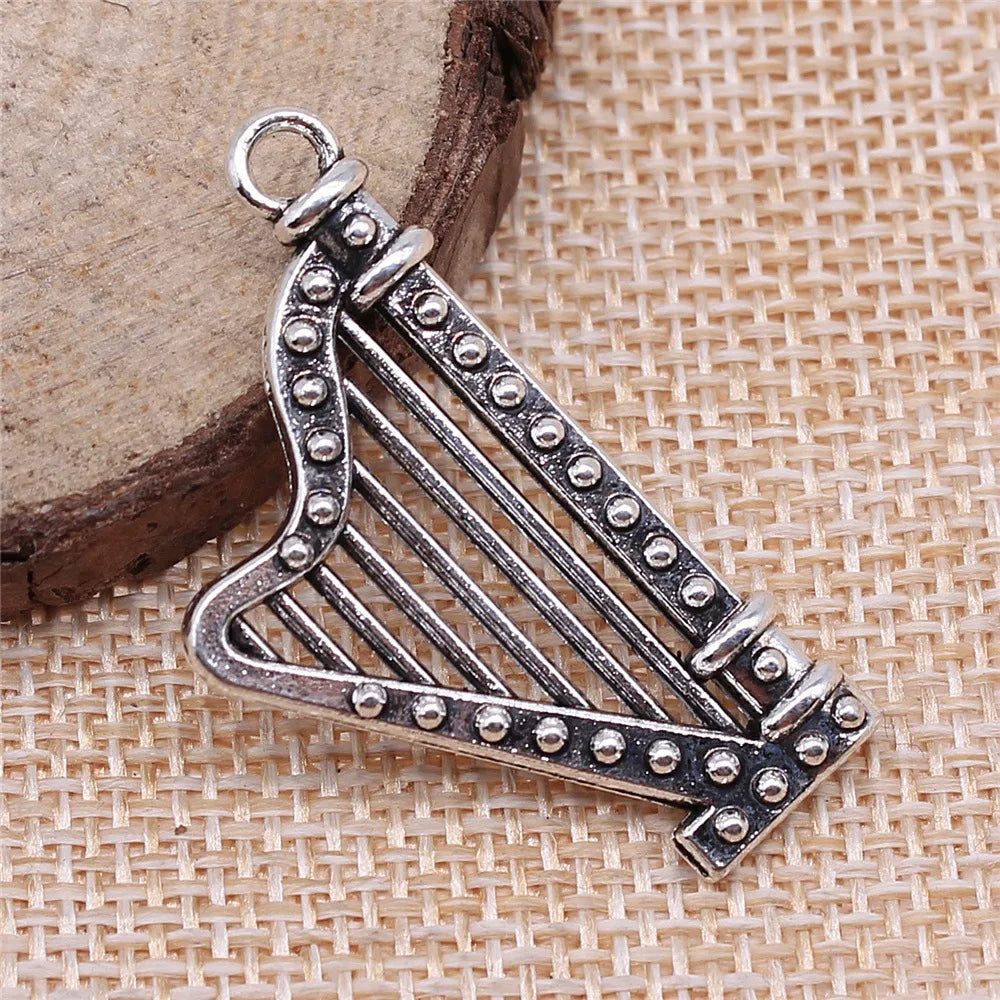 40x21mm 5g Multicolor Zinc Alloy Harp Charm Pendant for DIY Music Theme Jewelry Making