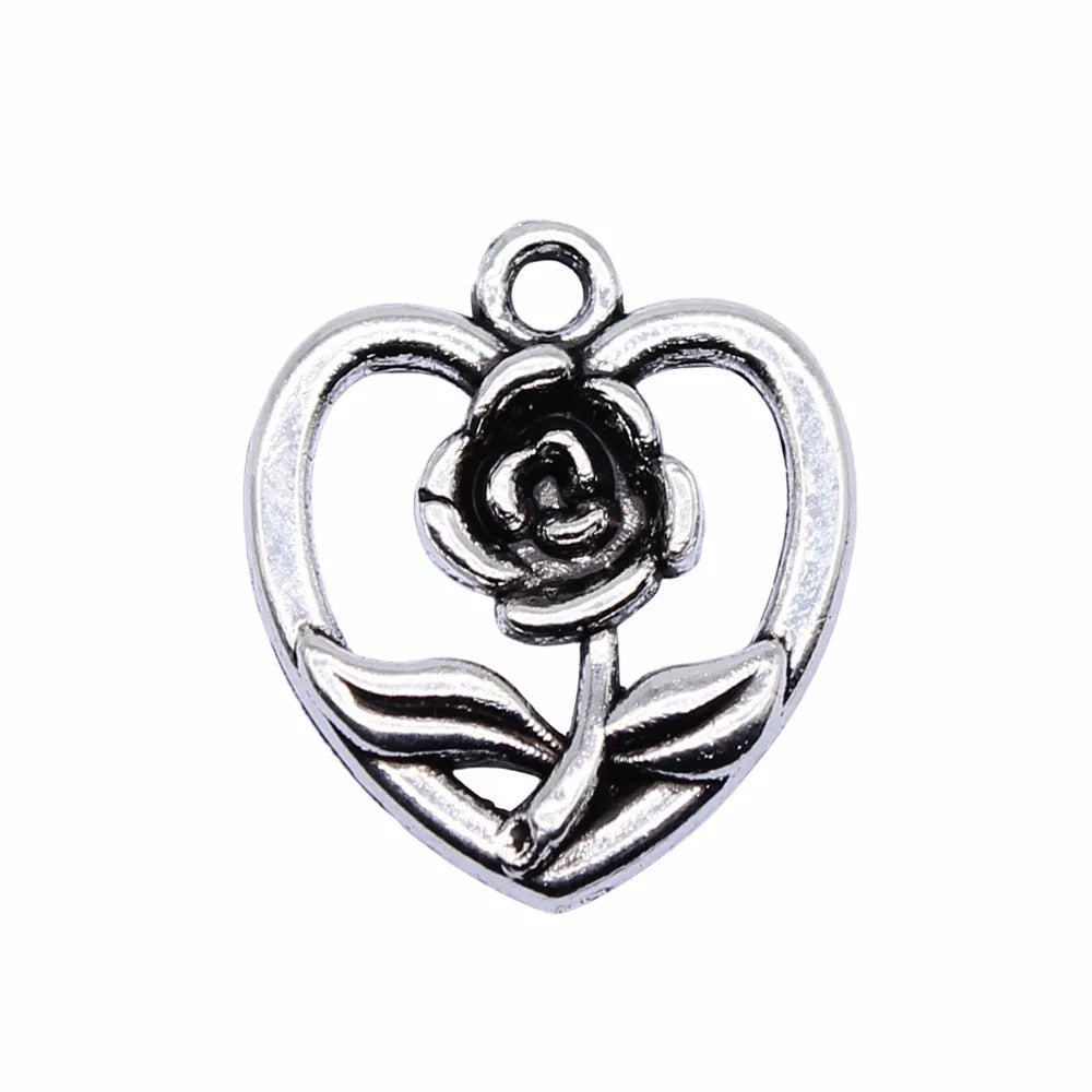 16x18mm 1.3g Antique Silver Zinc Alloy Heart Flower Charm Pendant for DIY Necklace Bracelet Making