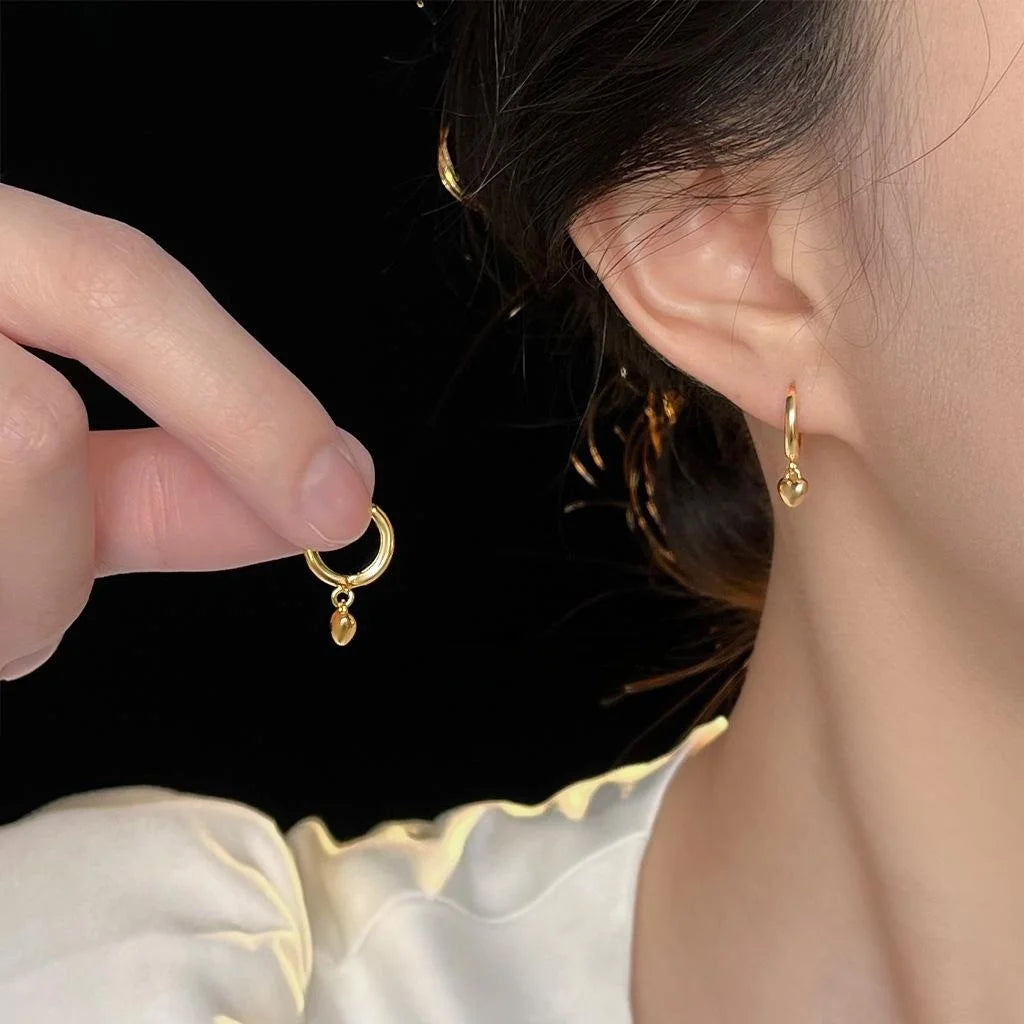 Minimalist 14K Gold Plated Copper Heart And Circle Drop Earrings For Women