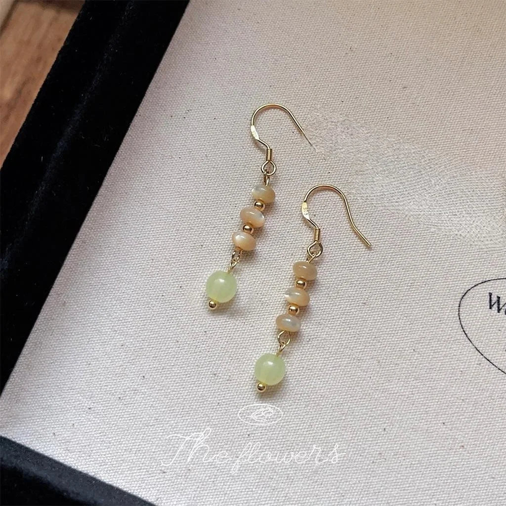 Fresh Forest Style Shell Tassel Drop Earrings Handmade Geometric Silver Plated Vintage Jewelry