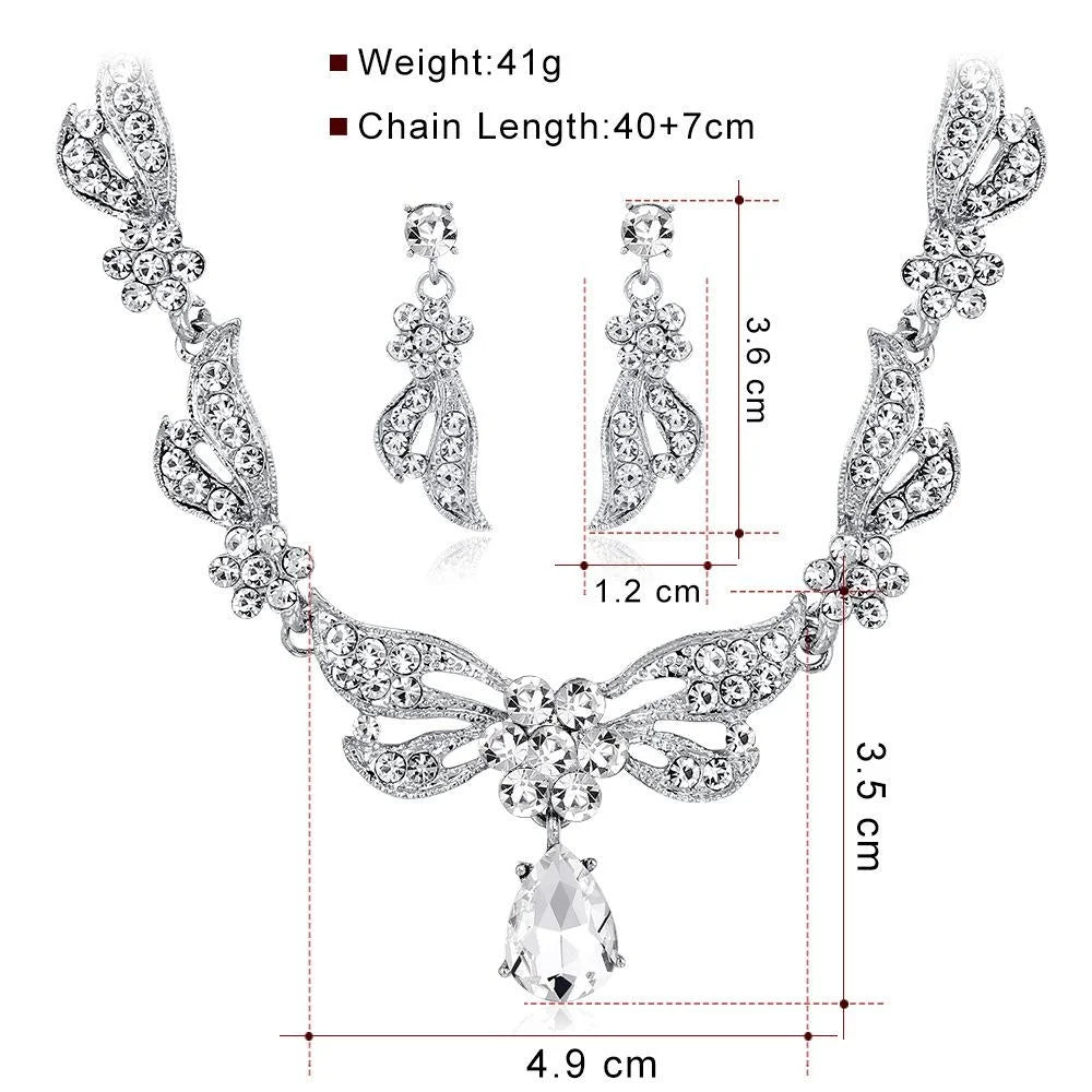 Elegant Bridal Crystal Rhinestone Butterfly Necklace And Earrings Jewelry Set For Wedding Party Banquet Gift