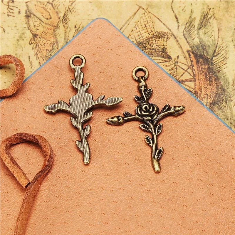 35x24MM Zinc Alloy Rose Cross Charm Pendant for DIY Necklace Bracelet Jewelry Making