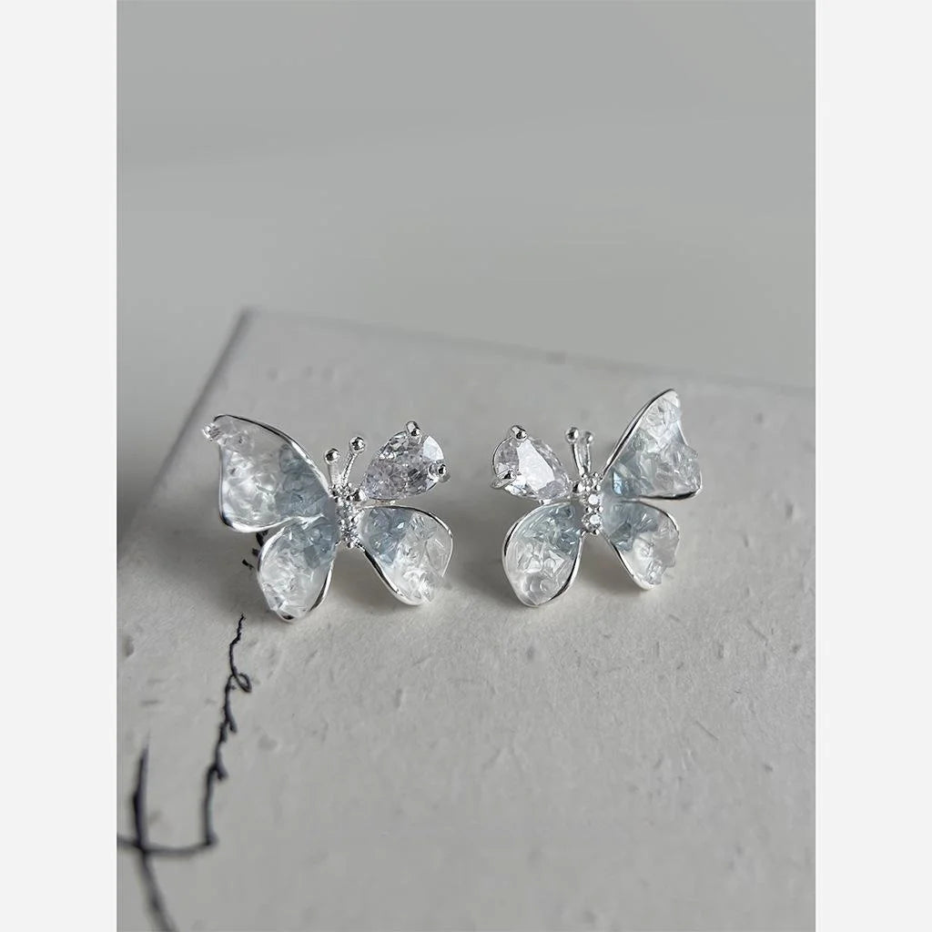 Copper Glass Crystal Gradient Butterfly Drop Earrings Forest Style Zircon Paved Jewelry