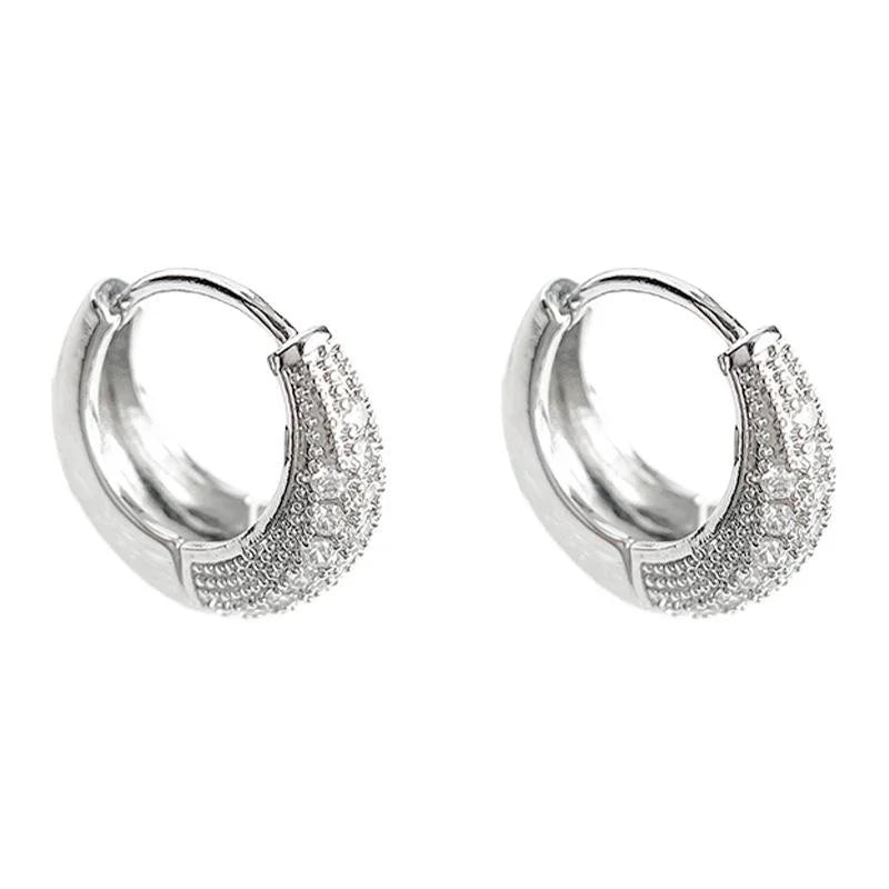 Minimalist Copper Micro Pave Zircon Round Stud Earrings For Women, Geometric Commuter Jewelry