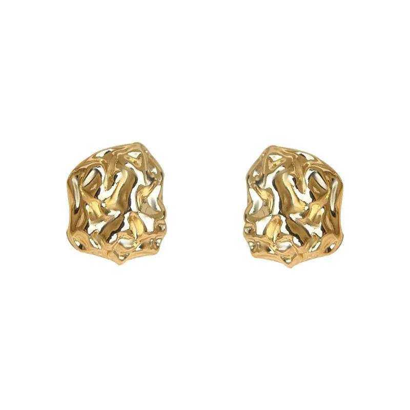 14K Gold Plated Copper Irregular Geometric Stud Earrings For Women Luxury Minimal Style
