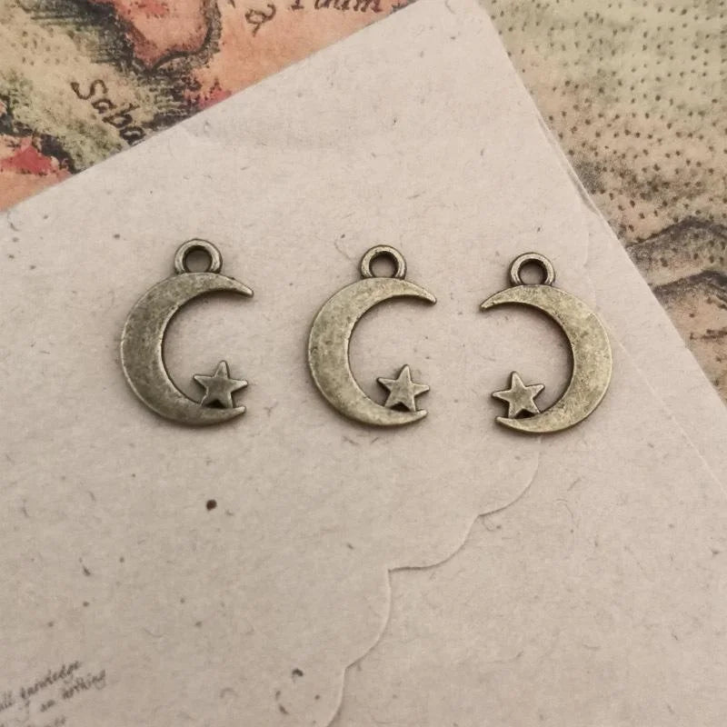 17x11MM Zinc Alloy Moon Double Sided Charm Pendant for DIY Necklace Bracelet Jewelry Making