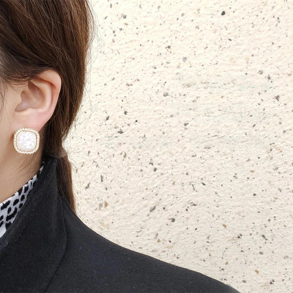 Vintage 14K Gold Plated Copper White Shell Geometric Square Drop Earrings For Women