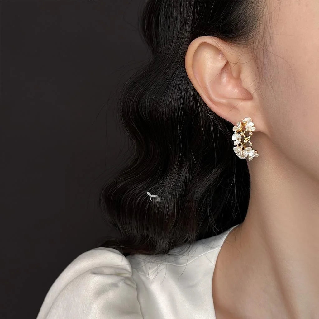 14K Plated Copper Floral Petal Drop Earrings Sweet Summer Style