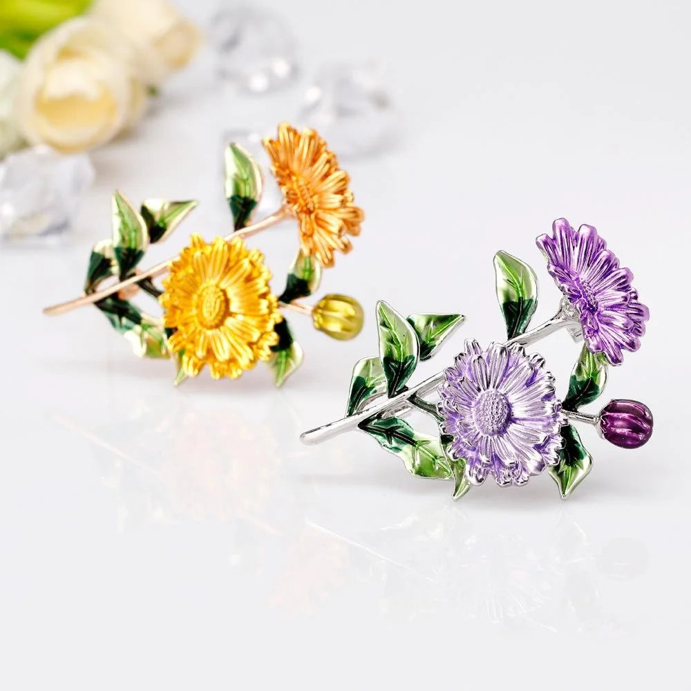 Elegant Enamel Daisy Flower Brooch For Women, Alloy Floral Lapel Pin Corsage Suit Accessory Gift