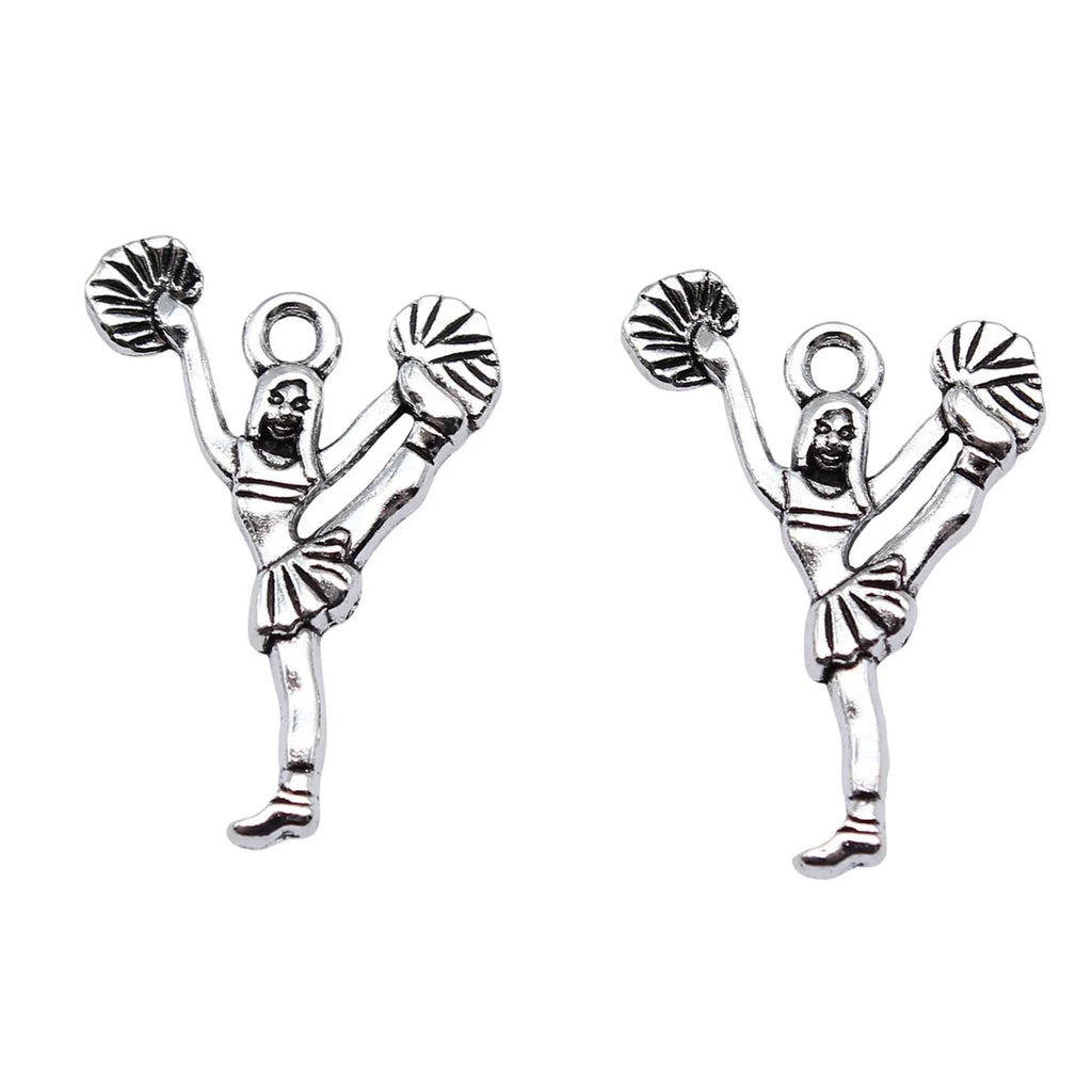 25x18mm 1.1g Antique Silver Zinc Alloy Cheerleader Girl Charm Pendant for DIY Necklace Bracelet Making
