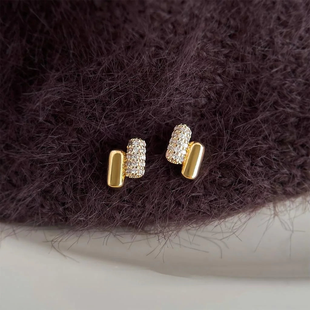 Minimalist Mini Capsule Zircon Stud Earrings Copper Geometric Jewelry