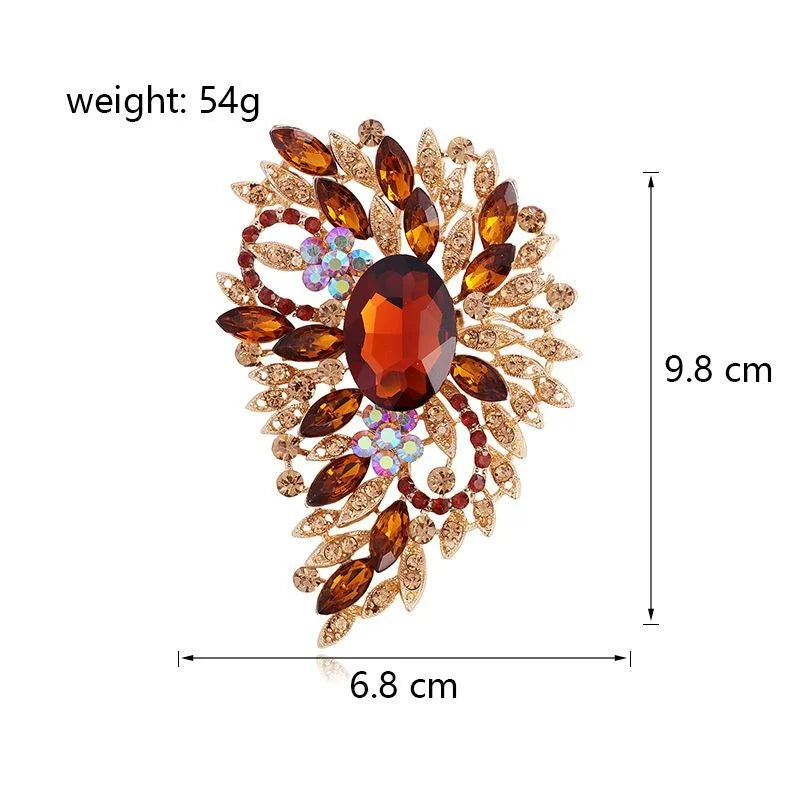 Elegant Blue Crystal Flower Leaf Alloy Rhinestone Brooch, Luxury Lapel Pin Corsage Suit Accessory Gift