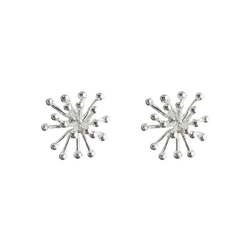 Niche Designer Silver Tone Copper Dandelion Stud Earrings Creative Light Luxury Floral Jewelry