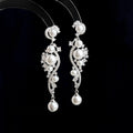 Luxury Copper Zirconia Faux Pearl Tassel Vine Geometric Drop Earrings for Evening Wear