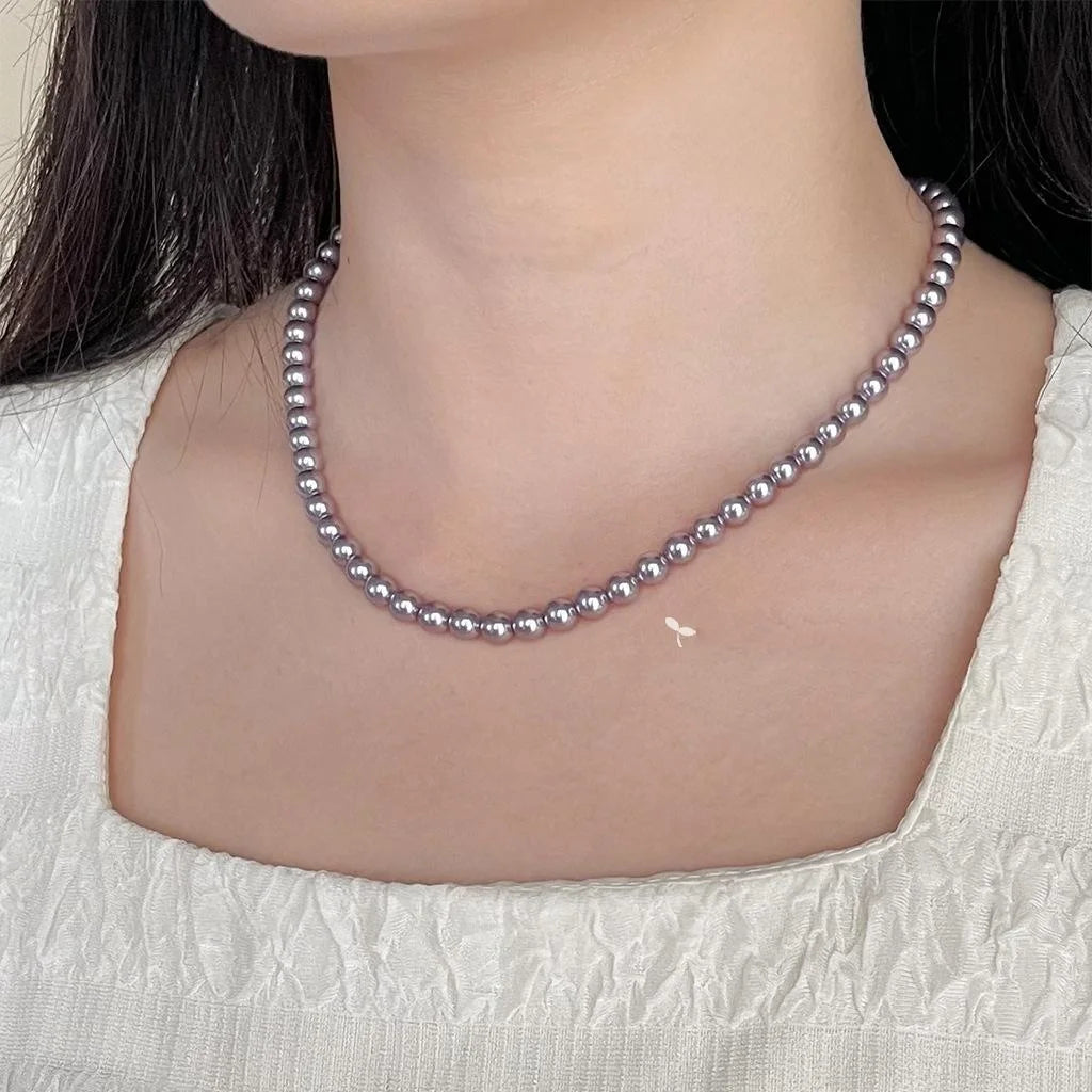 Elegant Purple Glass Pearl Gold Plated Geometric Sweater Necklace For Women