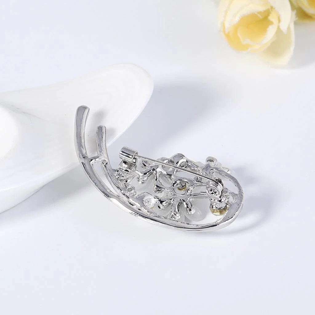 Elegant Cat Eye Stone Flower Alloy Rhinestone Brooch For Women, Luxury Lapel Pin Suit Accessory Gift