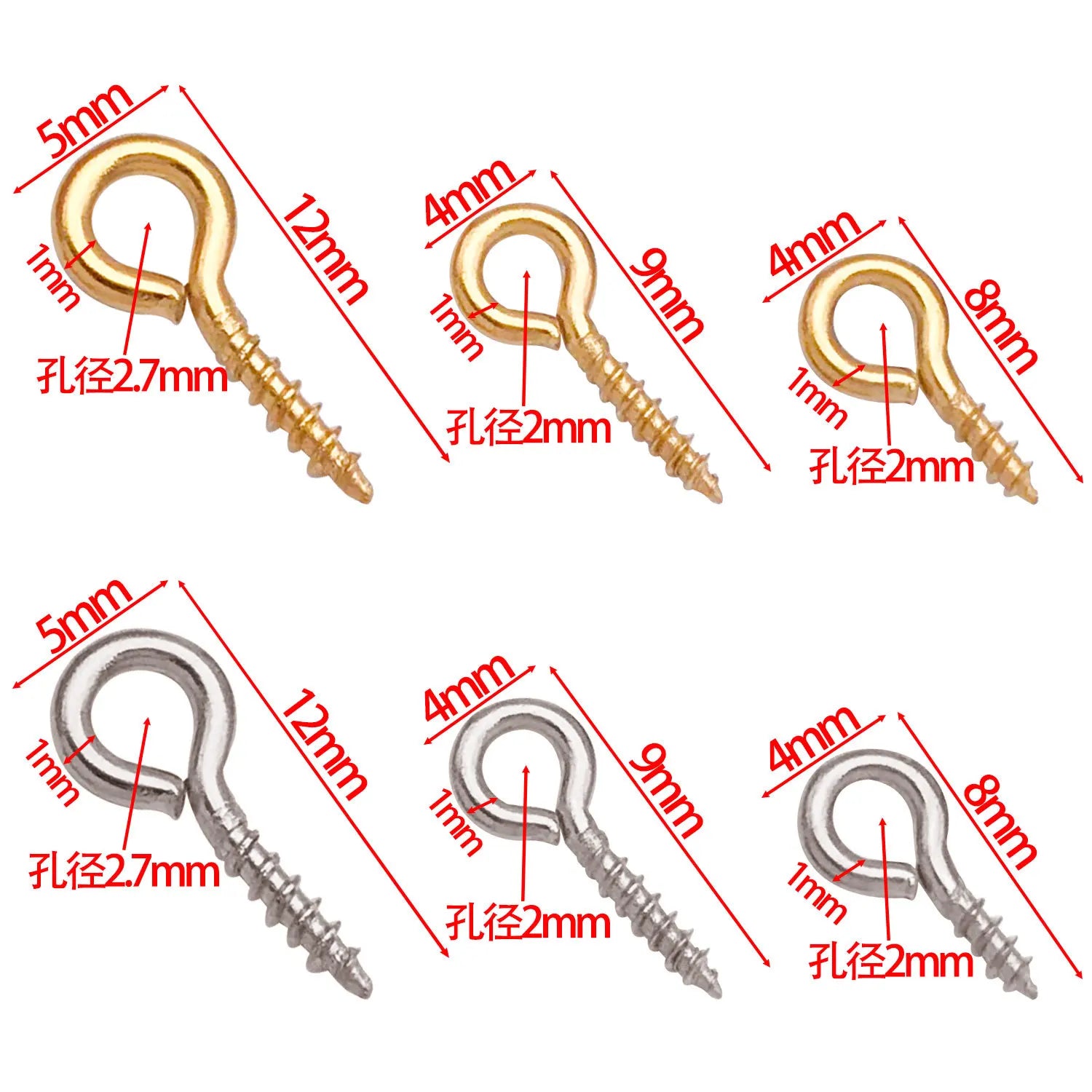 Stainless Steel Gold Eye Screw Connector for DIY Jewelry Making