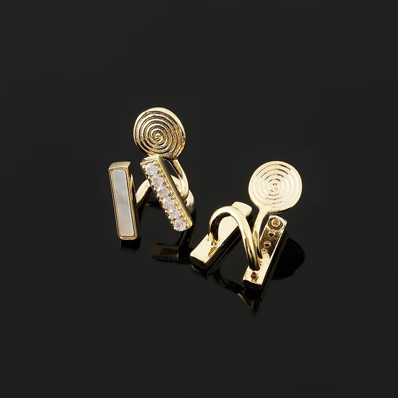 Elegant Double Layer Shell Bar Alloy Rhinestone Stud & Clip On No Piercing Commuter Earrings