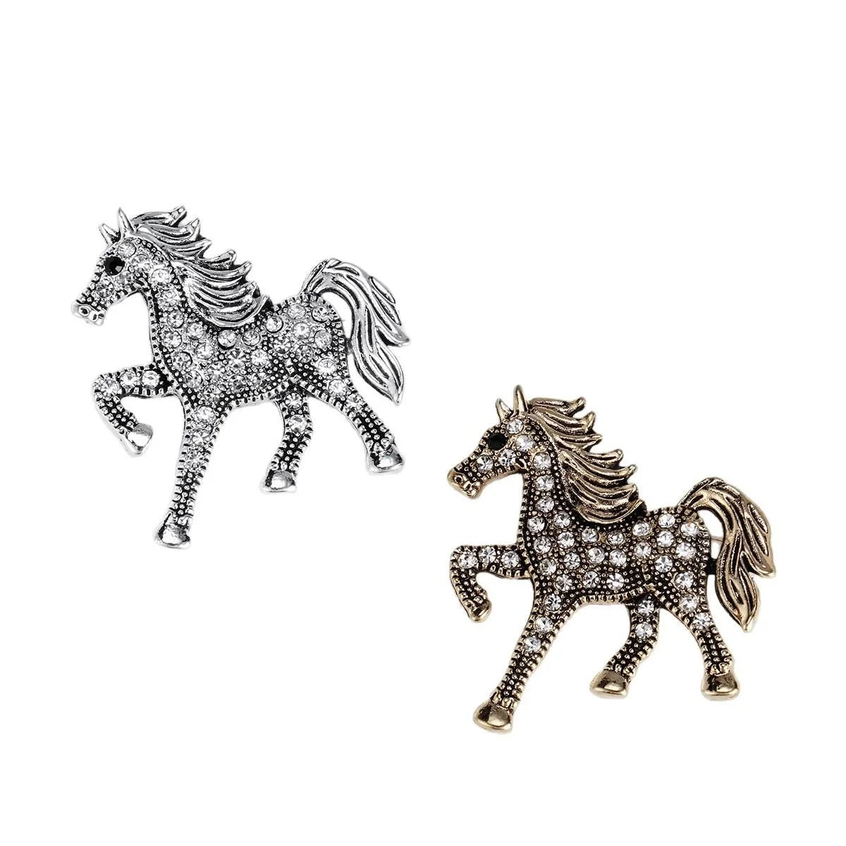 Vintage Rhinestone Horse Brooch Alloy Animal Lapel Pin Elegant Women Suit Accessory Gift