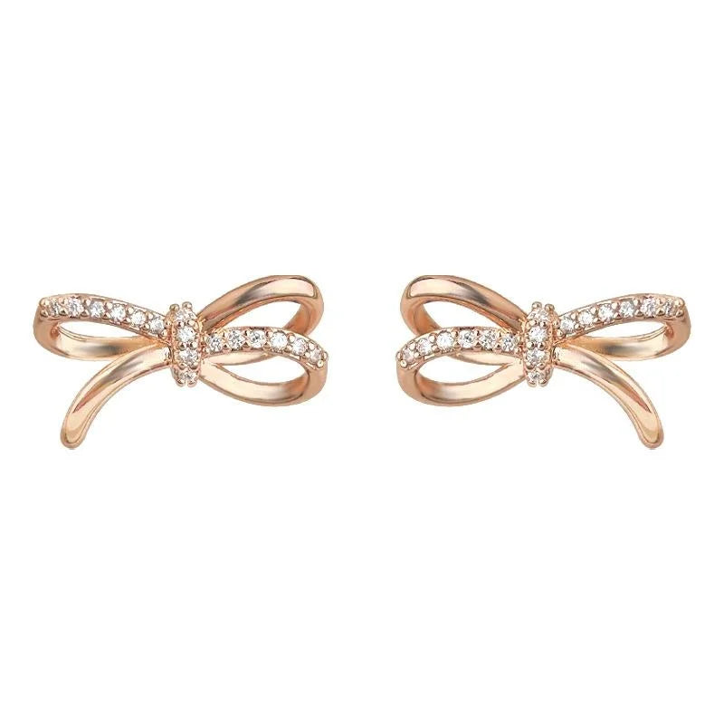 Rose Gold Plated Copper Bow Stud Earrings, Minimalist Designer Anti-Tarnish Jewelry