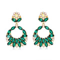 Vintage Geometric Hollow Round Drop Earrings With Green Glass Crystal Rhinestones Alloy For Wedding Party