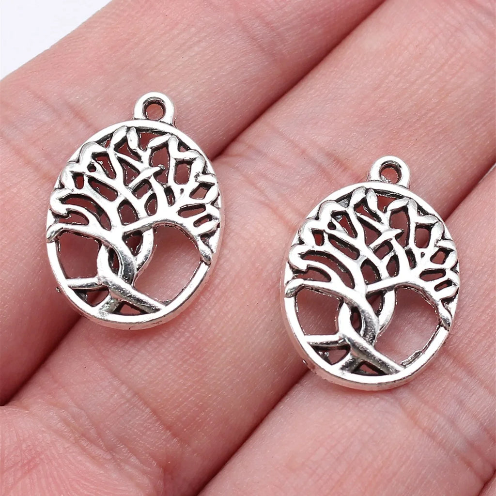 20x15mm 1.1g Antique Silver Zinc Alloy Oval Tree of Life Charm Pendant for DIY Jewelry Making