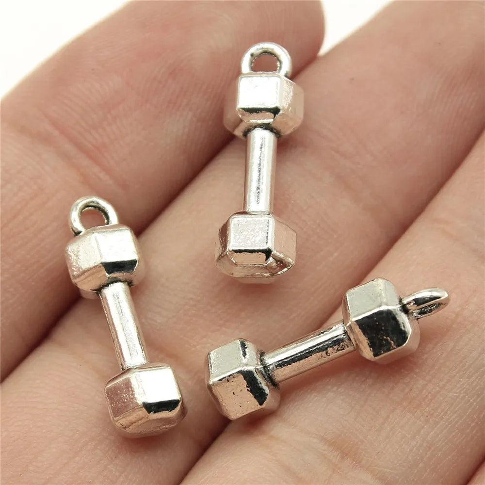21x6x6mm 2.1g Multicolor Zinc Alloy Dumbbell Charm Pendant for DIY Fitness Necklace Bracelet Making
