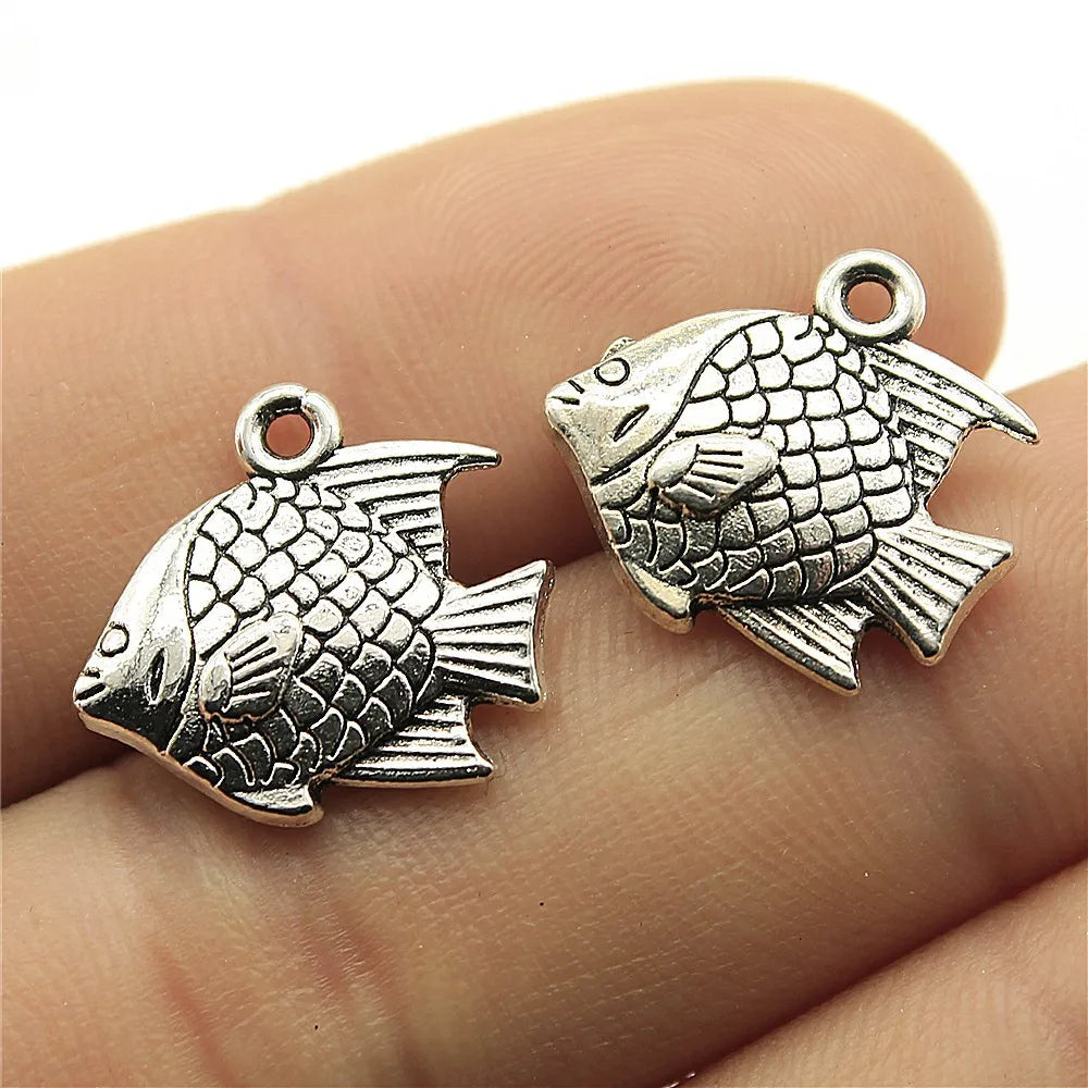 17x16mm 2.4g Antique Silver Zinc Alloy Fish Charm Pendant for DIY Necklace Bracelet Jewelry Making