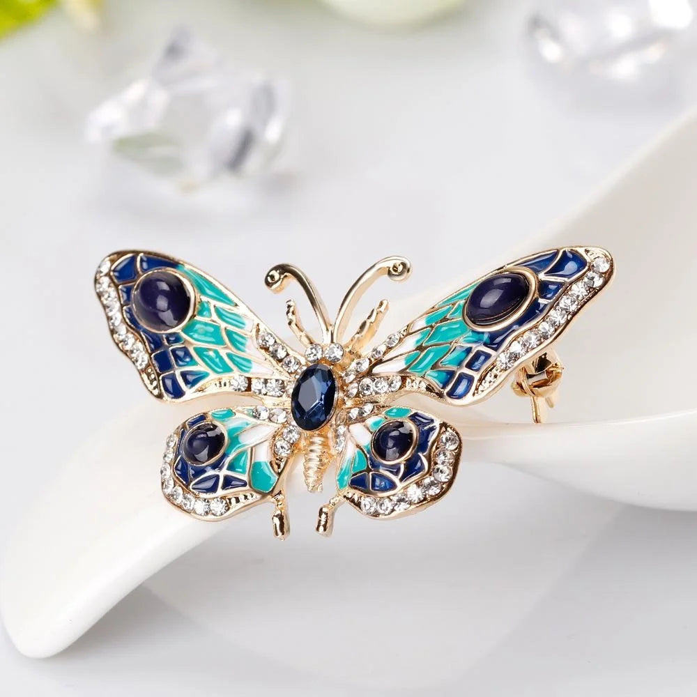 Elegant Colorful Enamel Butterfly Brooch With Rhinestone Zircon Wings, Luxury Lapel Pin Suit Accessory Gift